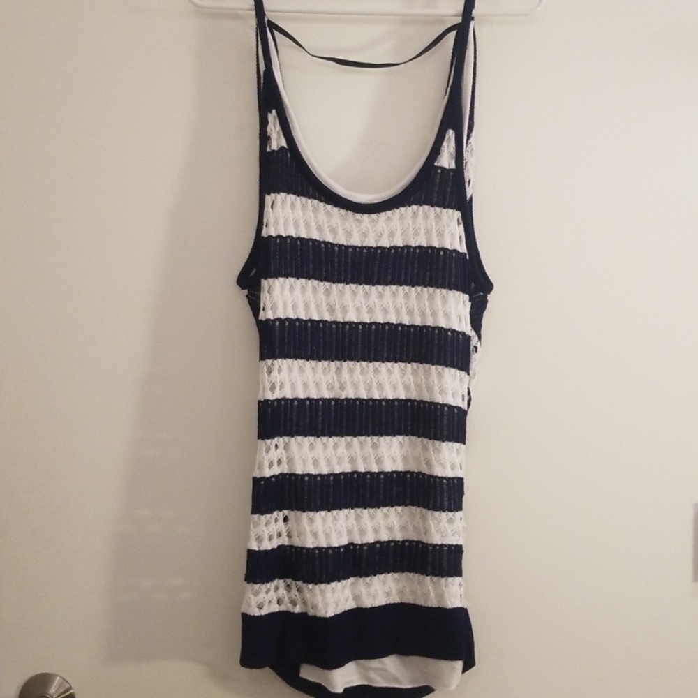Venus top blue and white stripped